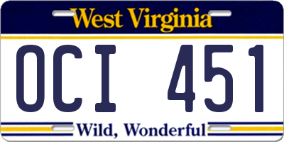 WV license plate OCI451