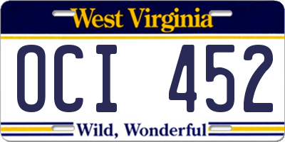 WV license plate OCI452