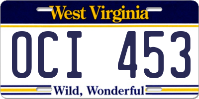 WV license plate OCI453