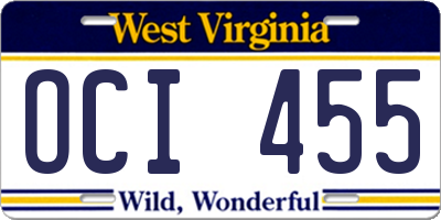 WV license plate OCI455