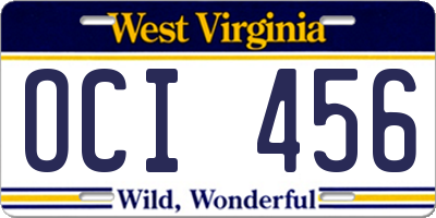 WV license plate OCI456