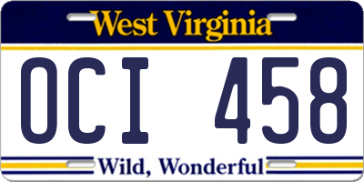 WV license plate OCI458