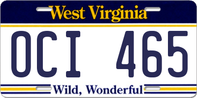 WV license plate OCI465