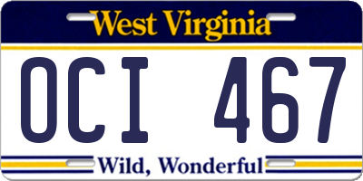 WV license plate OCI467