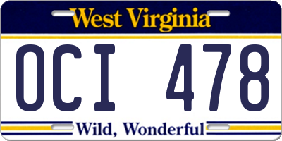 WV license plate OCI478