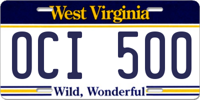 WV license plate OCI500