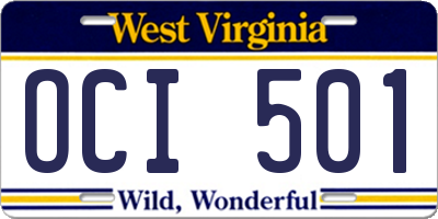 WV license plate OCI501