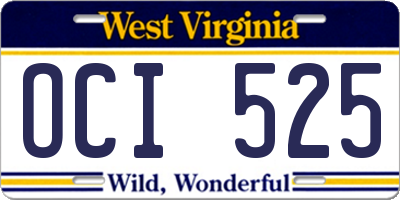 WV license plate OCI525
