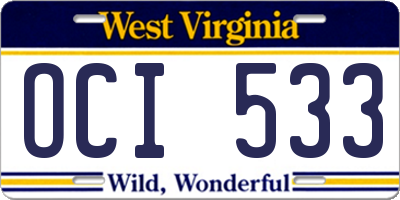 WV license plate OCI533
