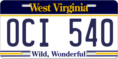 WV license plate OCI540