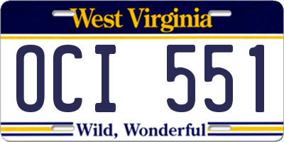 WV license plate OCI551
