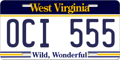 WV license plate OCI555