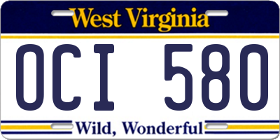 WV license plate OCI580