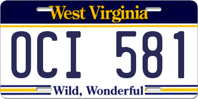 WV license plate OCI581