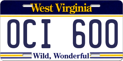 WV license plate OCI600