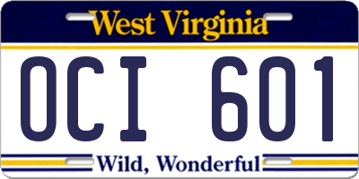 WV license plate OCI601