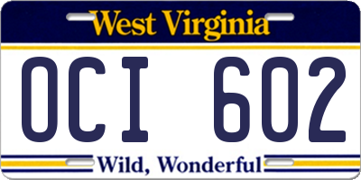 WV license plate OCI602