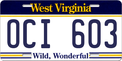 WV license plate OCI603