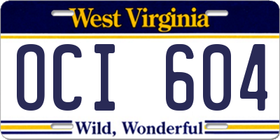 WV license plate OCI604