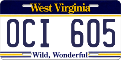 WV license plate OCI605
