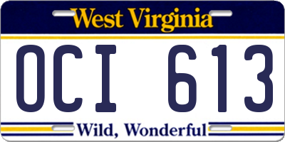 WV license plate OCI613