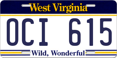 WV license plate OCI615