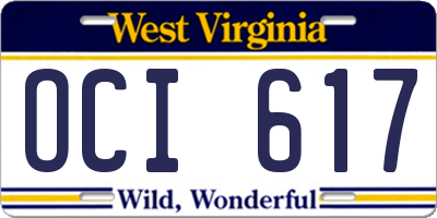 WV license plate OCI617