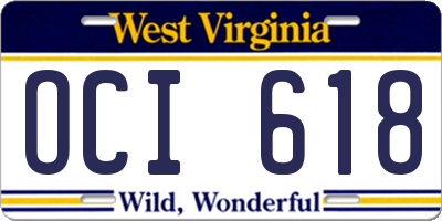 WV license plate OCI618