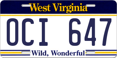 WV license plate OCI647
