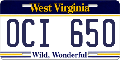 WV license plate OCI650