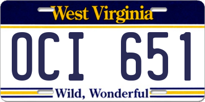 WV license plate OCI651