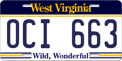 WV license plate OCI663