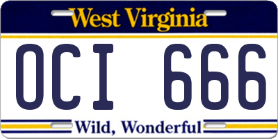 WV license plate OCI666