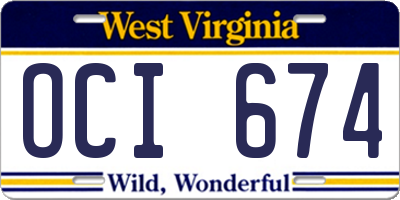 WV license plate OCI674