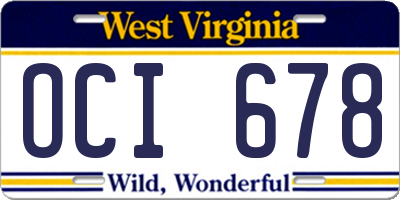 WV license plate OCI678