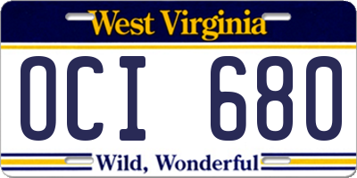 WV license plate OCI680
