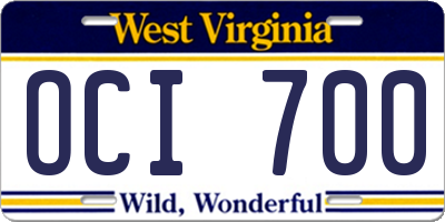 WV license plate OCI700