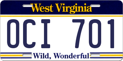 WV license plate OCI701