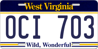WV license plate OCI703