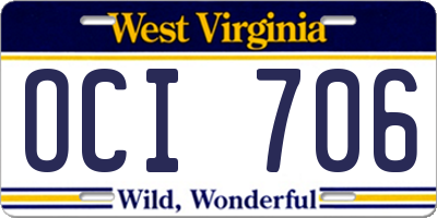 WV license plate OCI706