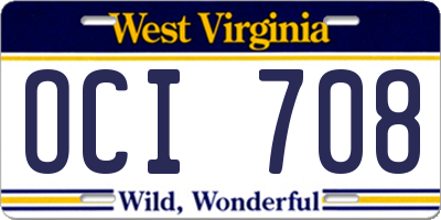 WV license plate OCI708