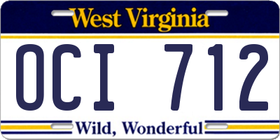 WV license plate OCI712
