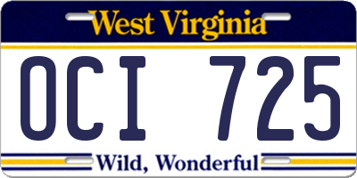 WV license plate OCI725