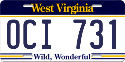 WV license plate OCI731