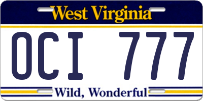 WV license plate OCI777