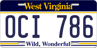 WV license plate OCI786