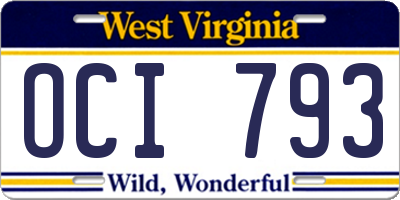 WV license plate OCI793