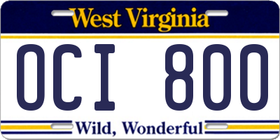 WV license plate OCI800