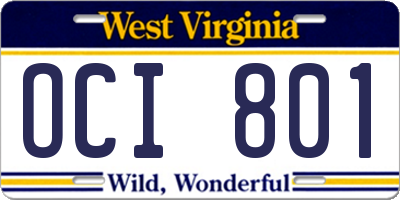 WV license plate OCI801