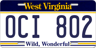 WV license plate OCI802